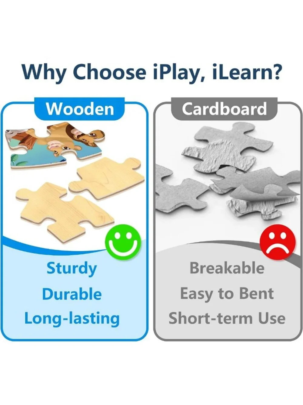 Noah's Ark Wooden Animal Puzzles for Toddlers - 51-Piece Educational Floor